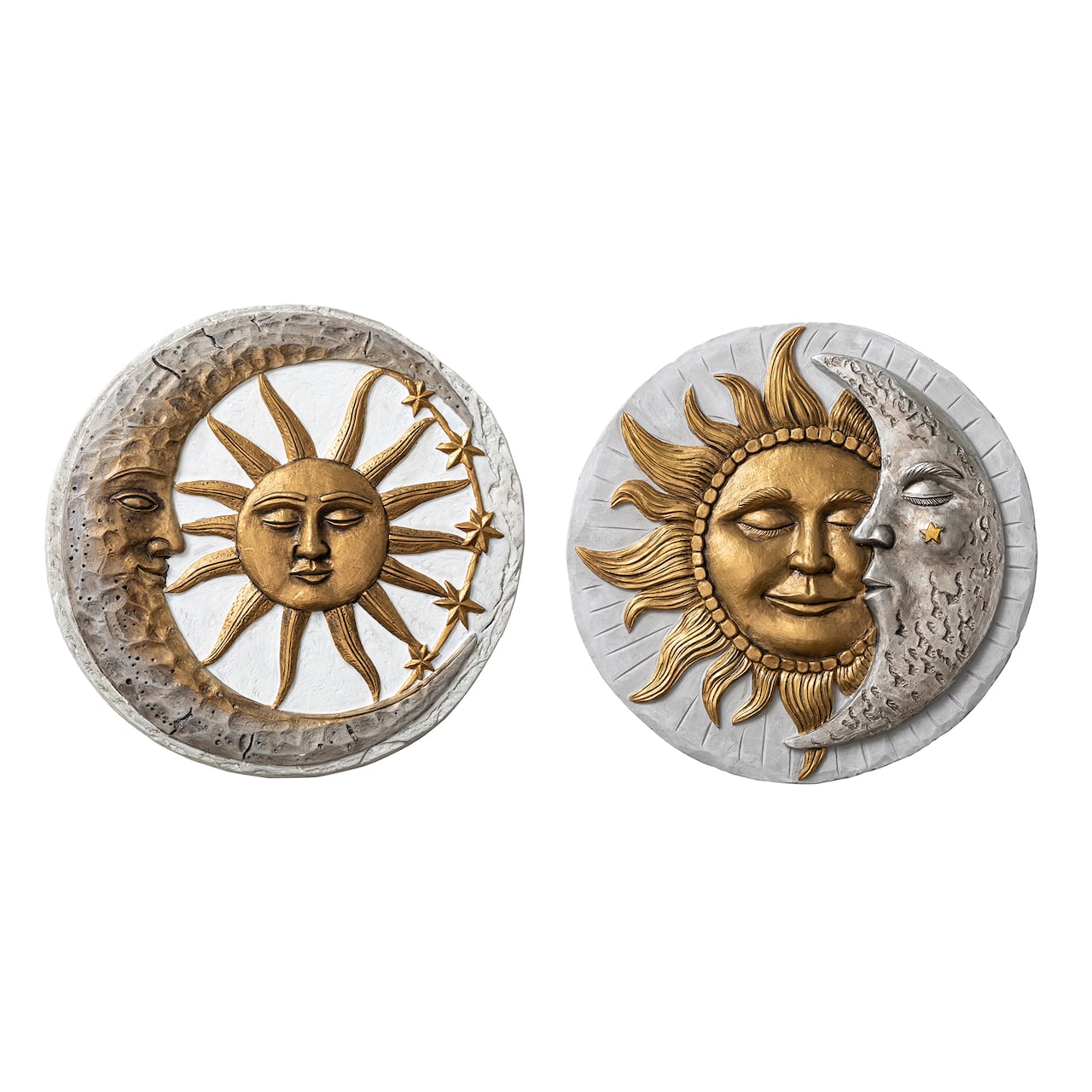 Glitzhome® 10" Cement Sun & Moon Textured Stepping Stones Set